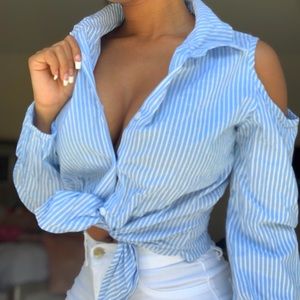 Blue Open Shoulder Yacht Girl Top